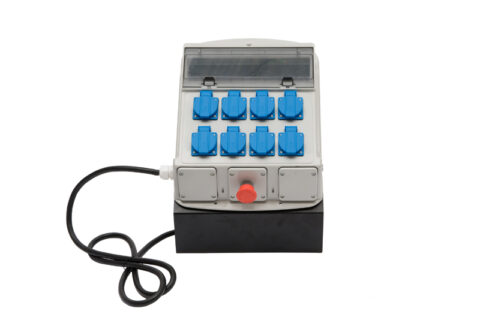 Coffret de chantier Mono 8 prises Schuko + Arrêt d'urgence